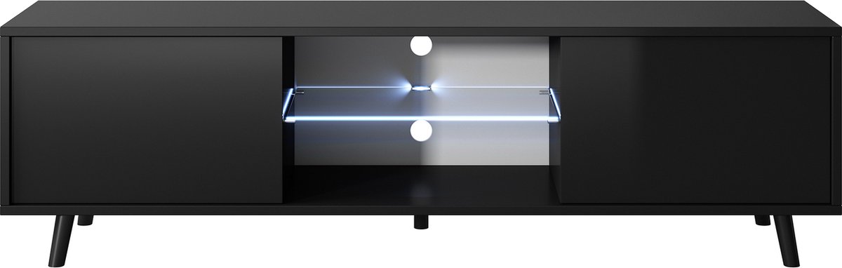 Selsey - Lefyr - TV-meubel - 140 cm - Mat zwart / Glanzend zwart