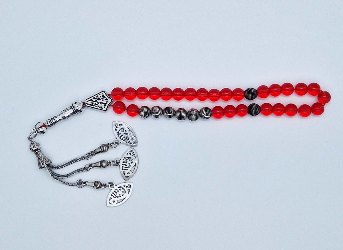 Handgemaakte naam tasbih 33 Kralen Natuursteen “Rode kwarts” - met metaal tassel “Ogen"- Met je naam of de naam van uw geliefde- 8 mm diameter van de korrel