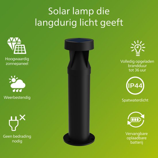 Philips Avery tuinpaal - Solar buitenlamp - Warm wit licht; 2700K
