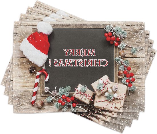 ABAKUHAUS Kerstmis- Placemat Set van 4, Tree ballenornamenten, Wasbare Stoffen Placemat voor Eettafel, Groen rood