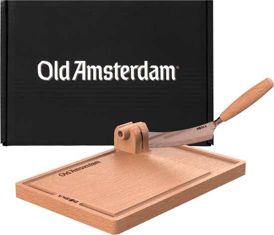 Old Amsterdam Kaasplankje met Mes – Houten Borrelplank Set met Kaasmesje – Kaasplank Cadeau