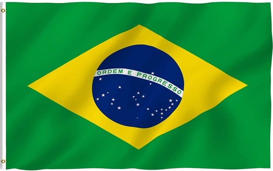 Scoby - Braziliaanse Vlag - Brazilian Flag - Brazilië - 90x150cm - Original Colors - Strong Quality - Inclusief Bevestigingsringen