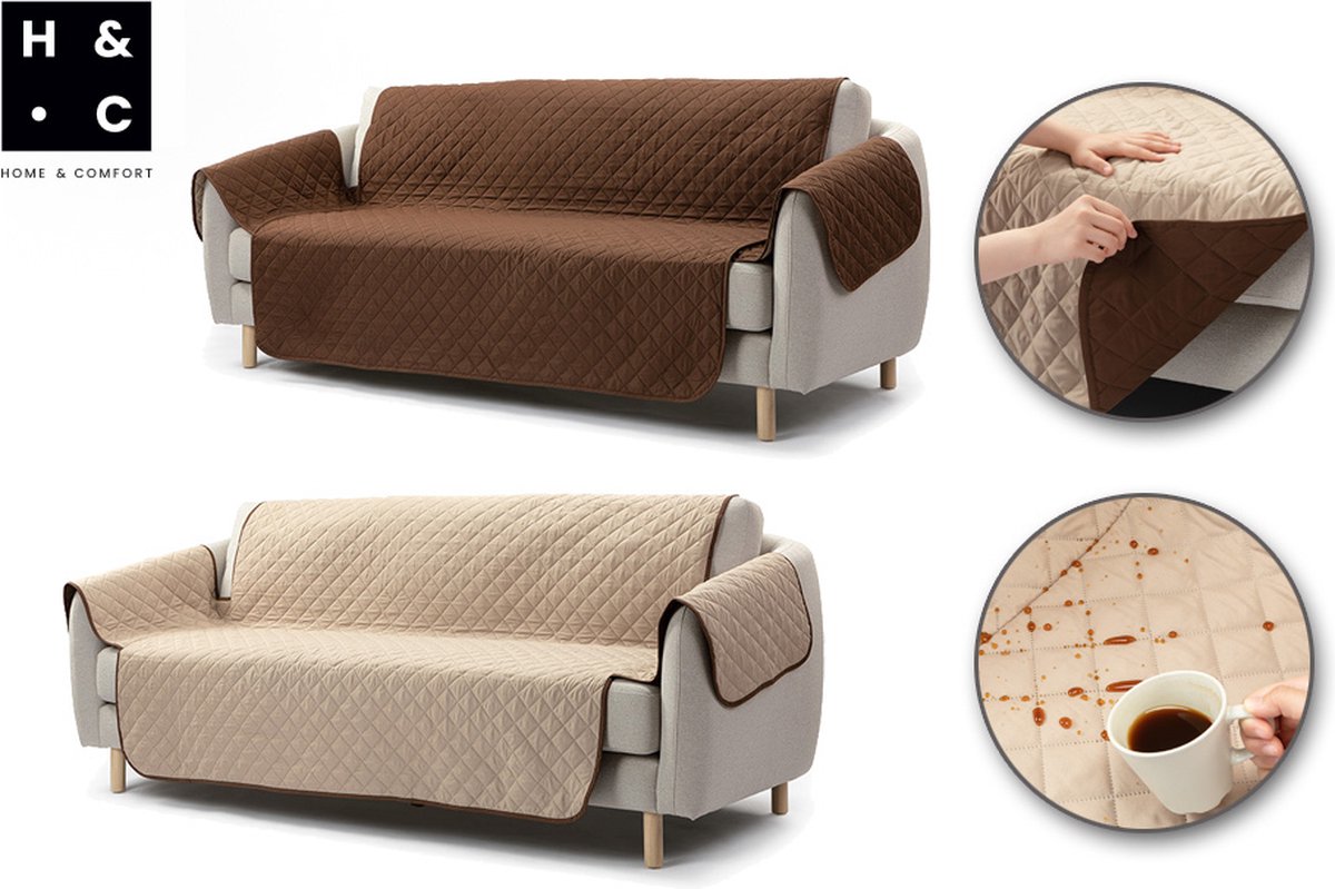 H&C Zetelhoes - Driezitsbank - Bruin/Beige - Waterafstotend - Omkeerbaar