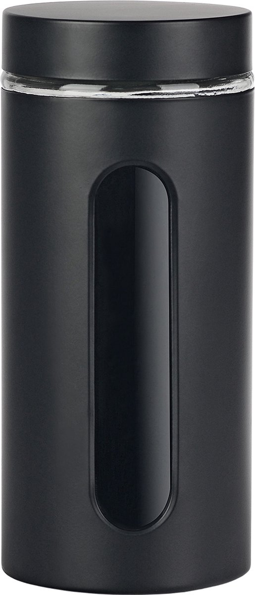 Voorraadpot venster zwart mat 1,2L glas