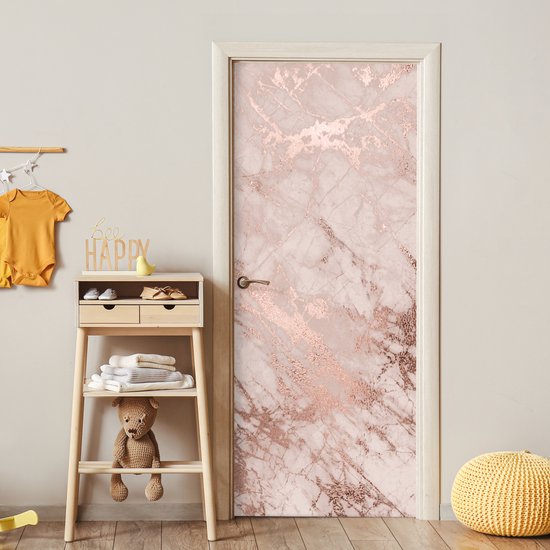 Deurposter 80x205 cm - Deursticker Marmer - Roze - Luxe - Marmerlook - Glitter - Design - Meubelfolie zelfklevend - Deurfolie woonkamer - Interieurfolie fotobehang - Deur plakfolie - Deurstickers - Deurbehang sticker - Kamer decoratie