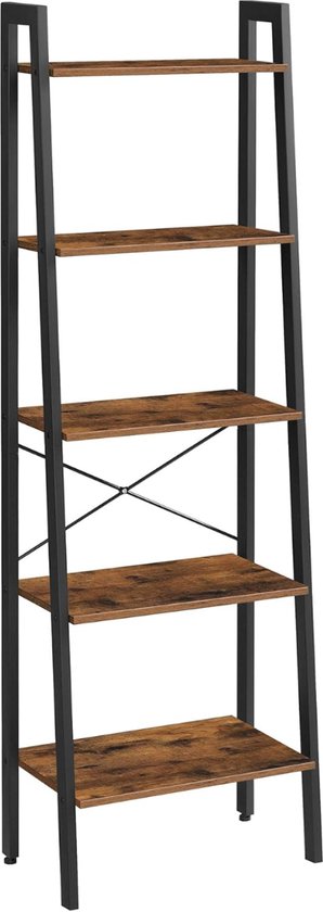 VASAGLE Boekenkast met 6 niveaus, hoge boekenplank met deur, metalen frame, verstelbare planken, 24 x 60 x 159,5 cm, woonkamer, slaapkamer, rustiek bruin en inktzwart LLS133K01