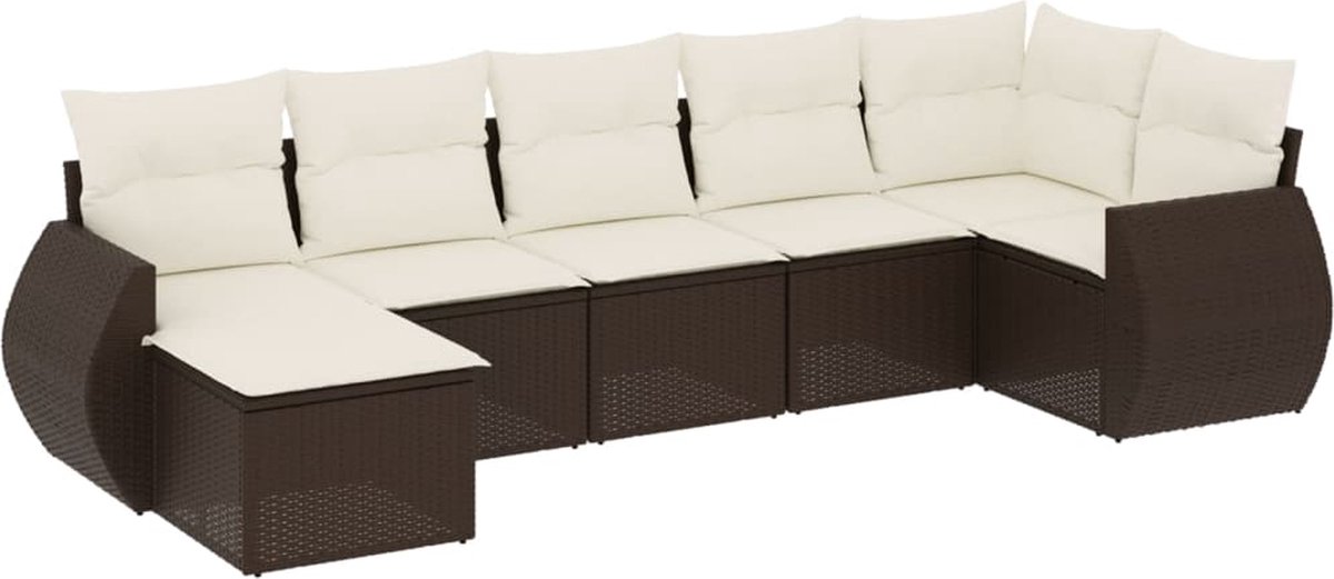 vidaXL 7-delige - Loungeset - met - kussens - poly - rattan - bruin