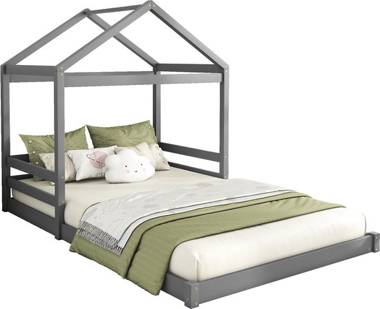 Massief houten stapelbed 90x200 cm met opbergladder, uitvalbeveiliging
