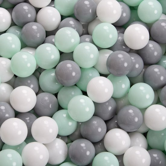 KiddyMoon Ballenbad Voor Baby's met 300 kleurrijke ballen ∅7cm 90x30cm - Ballenbak voor kinderen - Rond ballenbak foam - Schuimvulling - Voor sensorische - Lichtgrijs: Wit, Grijs, Mint — afbeelding 4