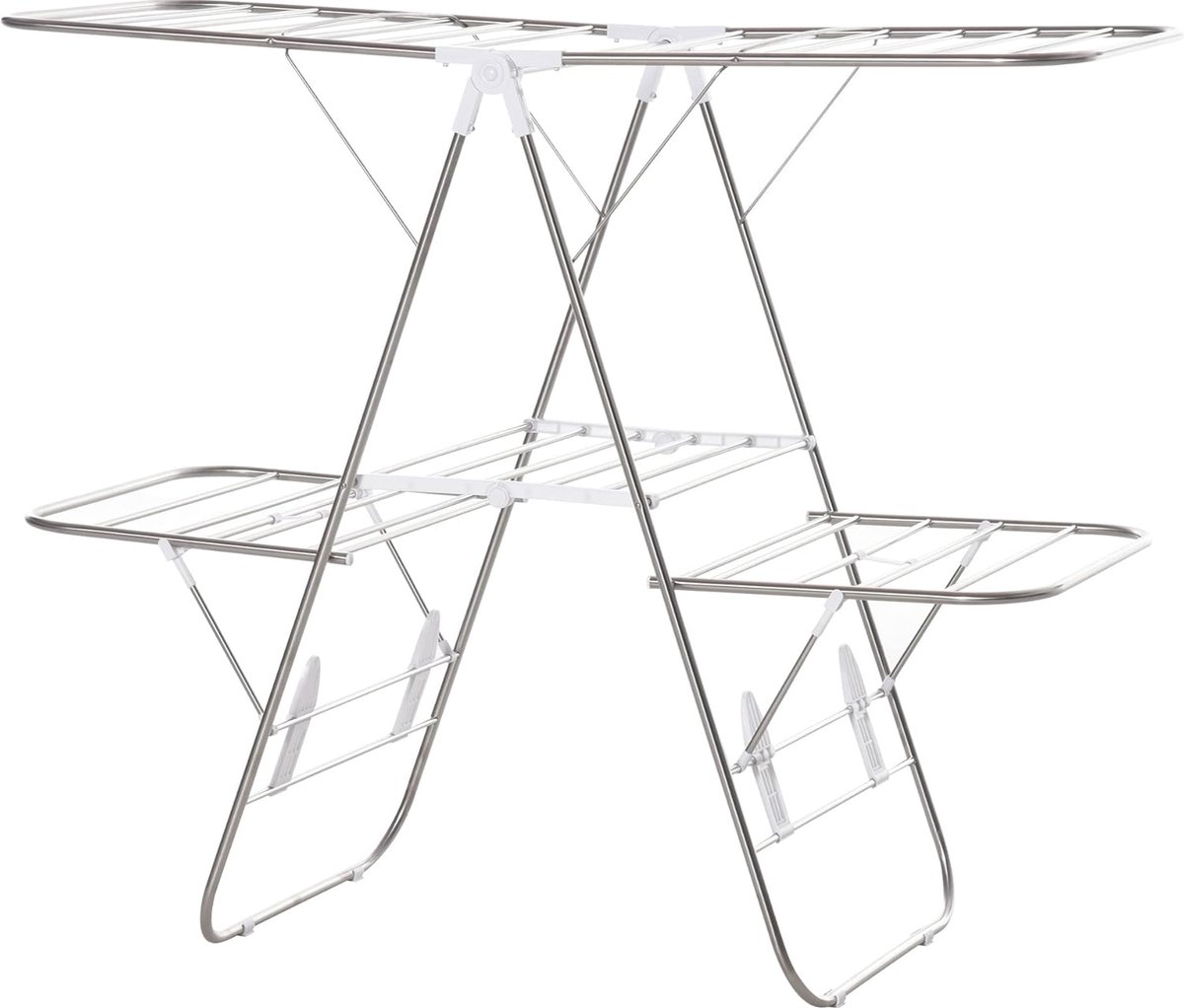 Wasrek inklapbaar - wasrek staand - 3-Traps vleugel droogrek - zilver - RVS Kunststof -138 x 60,5 x 112 cm