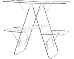 Wasrek inklapbaar - wasrek staand - 3-Traps vleugel droogrek - zilver - RVS Kunststof -138 x 60,5 x 112 cm