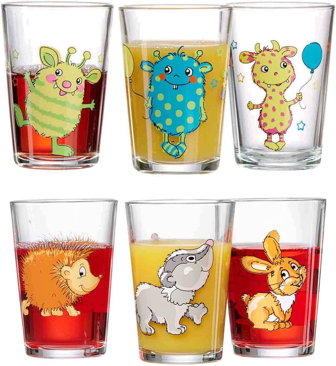 Kindergläser Monsterchen Waldtiere 205 ml Set van 6