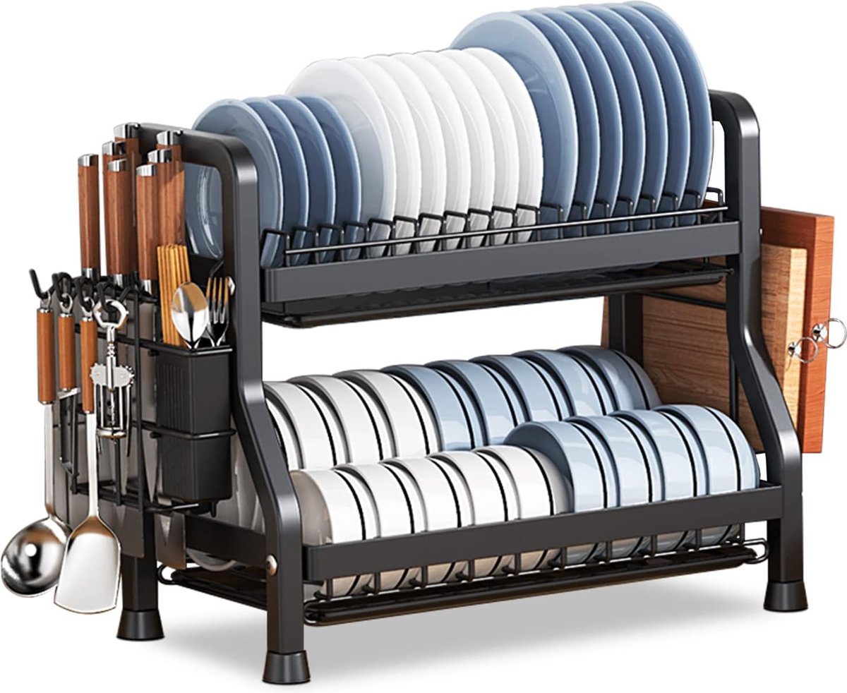 Goedkoopste Inovra ® Afdruiprek, keukenafdruiprek op twee niveaus, roestvrijstalen bestekafdruiprek met afvoerplaat en afdruiprek voor keukenwerkbladen