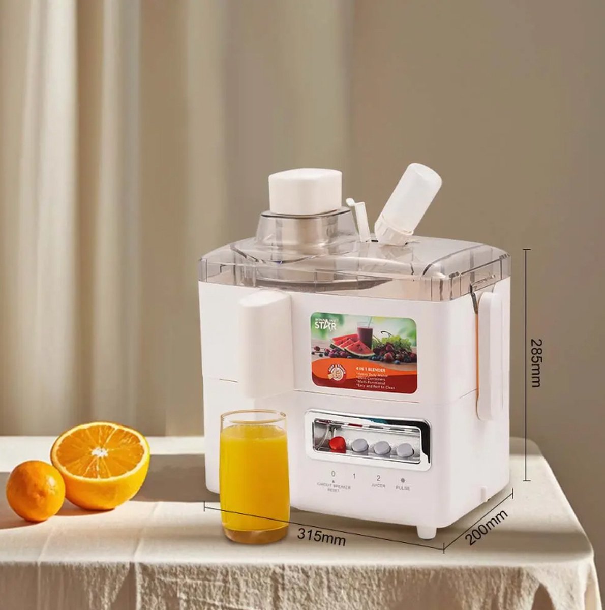 Winning Star 4-in-1 Mixer – 350w Multifunctionele Oranje Juicer