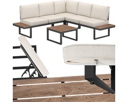 tectake® Tuinset - loungeset 4-delig - Weerbestendige tuinmeubelen met aluminium frame en polywood tafel - Verstelbare rugleuning - Tuinmeubelset met kussens - Ideaal voor tuin, balkon en terras