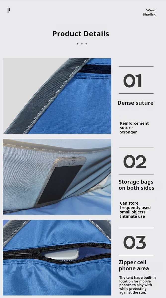 Mini-tentje - Strandzonwering voor huisdieren - mini-tent - pop-up strandtent - 1 stuks - draagbare zonneschermtent - blauw - opvouwbare kampeertent - Geschikt voor UV-bescherming en winddichte kampeerpicknicktent van Merkloos — afbeelding 2