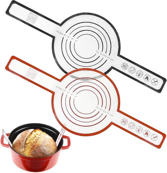 2 Stuks Broodbakmat Dutch Oven, Siliconen Bakmat met Lange Handgrepen Herbruikbaar Broodsling Siliconen Dutch Oven Liner Antiaanbaklaag Rond Broodbakplaten Bakmat voor Perkamentpapier