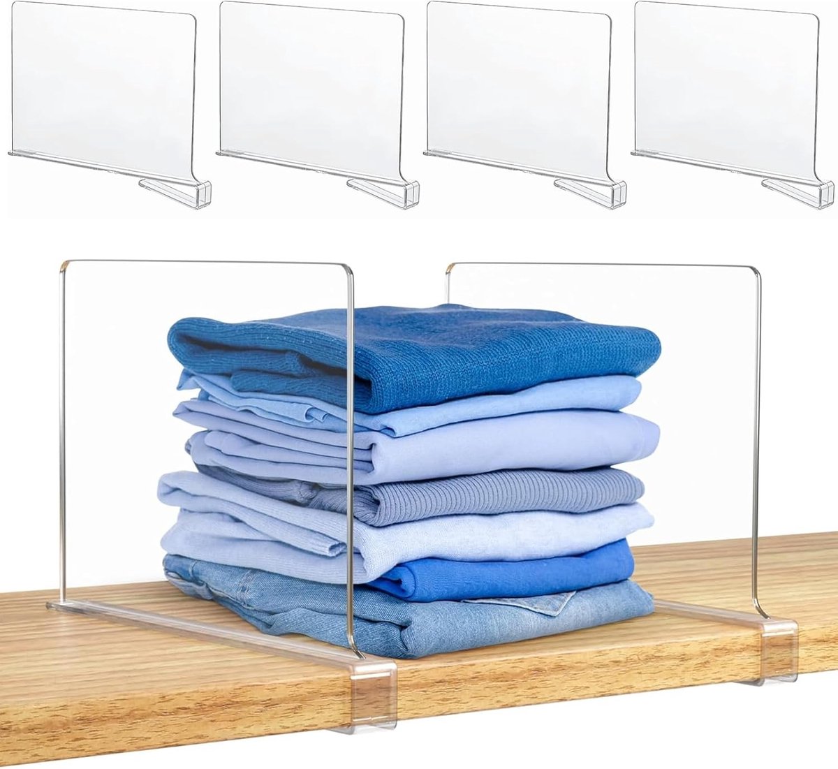 Transparante Acryl Plankverdelers, Set van 6, Verstelbare Kledingorganiser, 33 x 25 cm