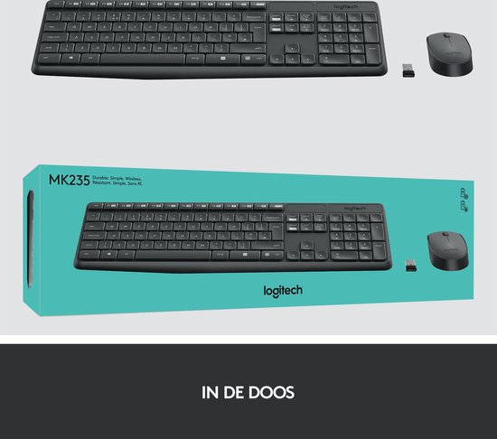 Logitech MK235 - Draadloos Toetsenbord en Muis - QWERTY - Donkergrijs