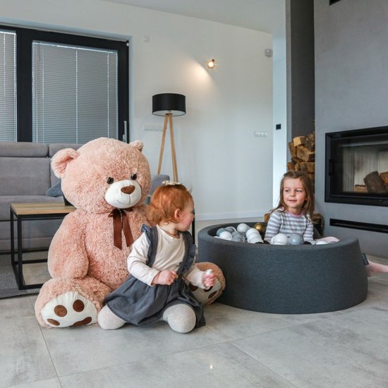 KiddyMoon piscine à balles 90x30cm/200 balles ∅ 7cm piscine à balles avec balles colorées pour bébés enfants ronde, gris foncé: blanc/gris/noir/or