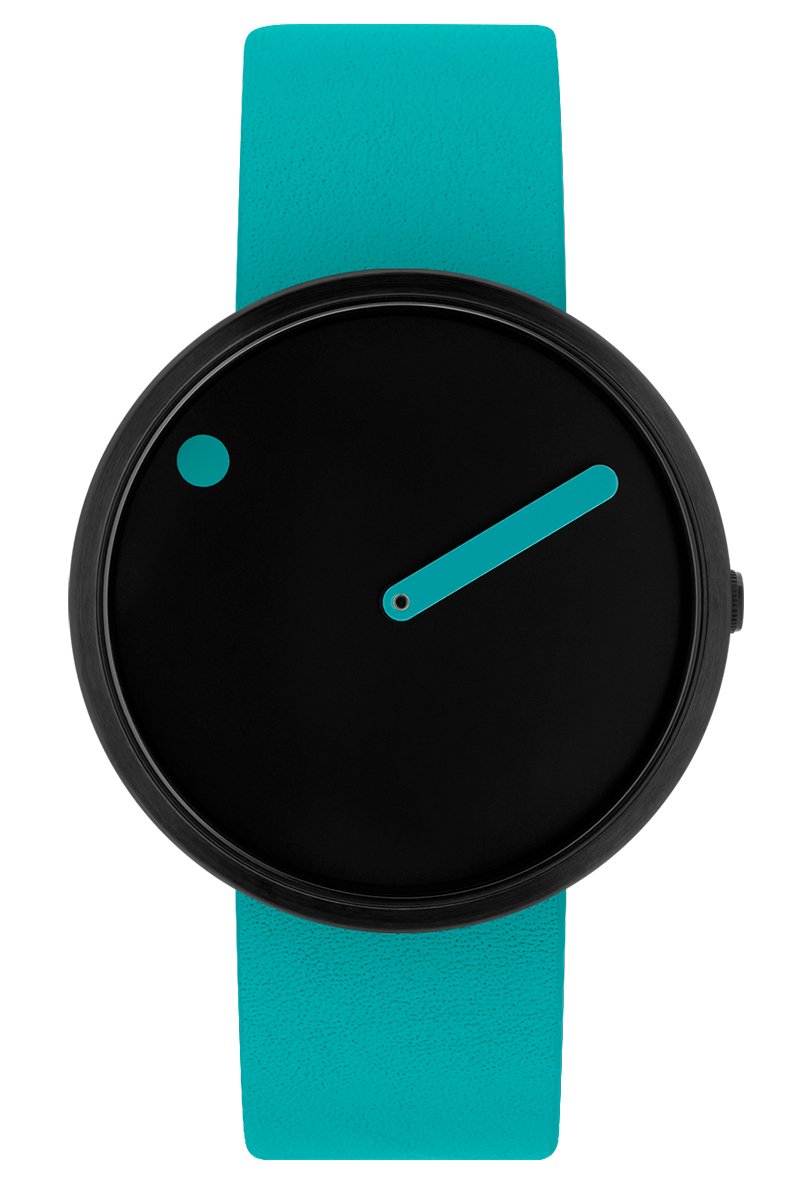 Picto Design Horloge Zwarte Wijzerplaat, Aqua Lederen Horlogeband 43350-5020B - Uniseks - 40mm