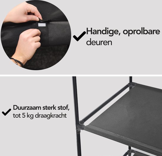 Brixy Kledingkast - Garderobekast - XXL - Kleerkast Opvouwbaar - 175 x 170 x 45cm - Campingkast - Stoffen Vouwkast - Zwart
