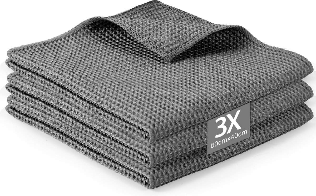 JGS ® Set van 3 Luxe Absorberende en Sneldrogende Microvezel Theedoeken voor Keuken en Badkamer