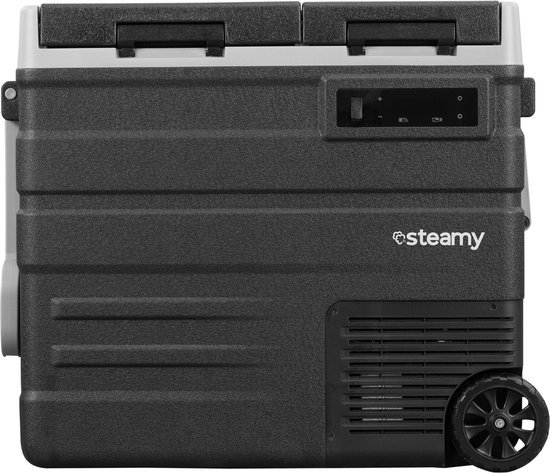 Steamy-E Dual Zone Roller Elektrische Compressor Koelbox Op Wielen - Dual Zone - 57 liter - 12V en 230V - voor auto en camping - Zwart van Steamy — afbeelding 2