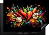 KitchenYeah® Inductie beschermer 75x52 cm - Graffiti - Groente - Verf - Kleurrijk - Kookplaataccessoires - Afdekplaat voor kookplaat - Inductiebeschermer - Inductiemat - Inductieplaat mat - Keuken decoratie