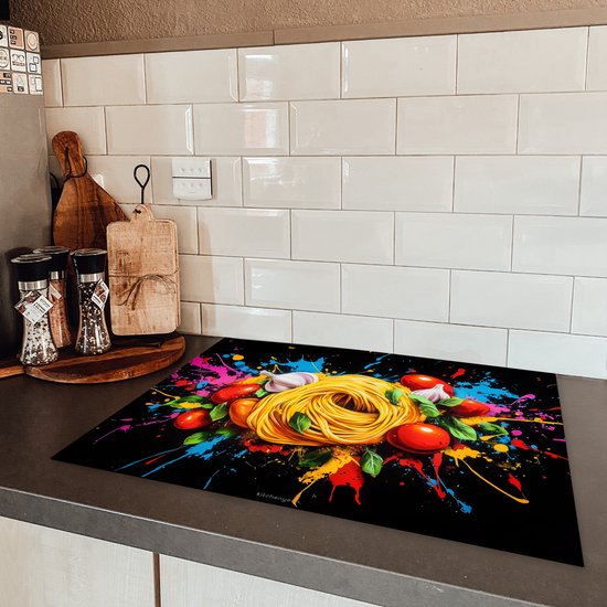 KitchenYeah® Protection plaque induction 71x52 cm - Spaghetti - coloré - peinture - abstrait - Protege plaque de cuisson - Couvre plaque induction - Protecteur d'induction - Cuisine