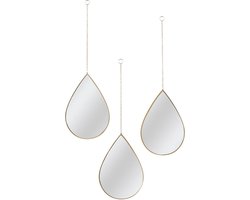 Set van 3 Luxe Druppelvormige Wandspiegels – Gouden Frame – Ophangbare Decoratieve Spiegels voor Woonkamer, Hal of Slaapkamer – Goudkleurige Muurdecoratie - Goud