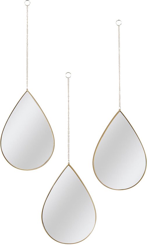 Miroirs suspendus de Luxe en forme de goutte - Set de 3 - Cadre doré - Miroirs muraux décoratifs - Or