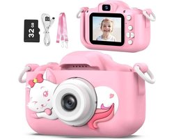 foto van Sounix Digitale Kindercamera - 32GB SD-kaart - 1080P video - Digitale Kindercamera HD 1080p - Fototoestel voor Kinderen - Roze Kat
