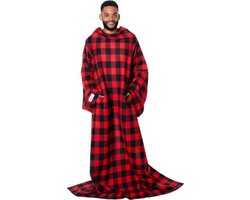 Snuggie Original - Fleece Deken met Mouwen - Red Buffalo - 180x137cm - Hoodie met Mouwen en Handige Zakken - Warme & Zachte TV Deken