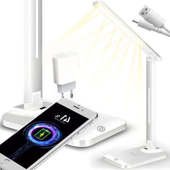 GBLY Bedlampje, touch dimbaar, set van 2, moderne tafellamp met oplaadfunctie, slaapkamer, bedlamp met USB-aansluitingen, houtlook, bedlamp met stoffen kap, tafellamp E27, voor hotelbed