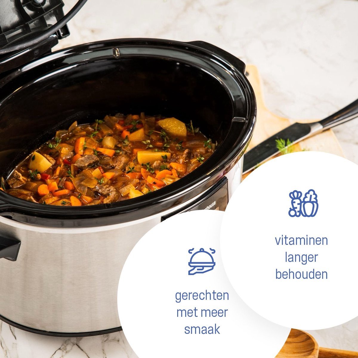 Afbeelding 2 van Royalty Line® SLC1012 Slowcooker - 3.5 Liter - Ø 24,5cm - Met Uitneembare Keramische Binnenpan - PFAS Vrij - 240W - Warmhoudfunctie - RVS