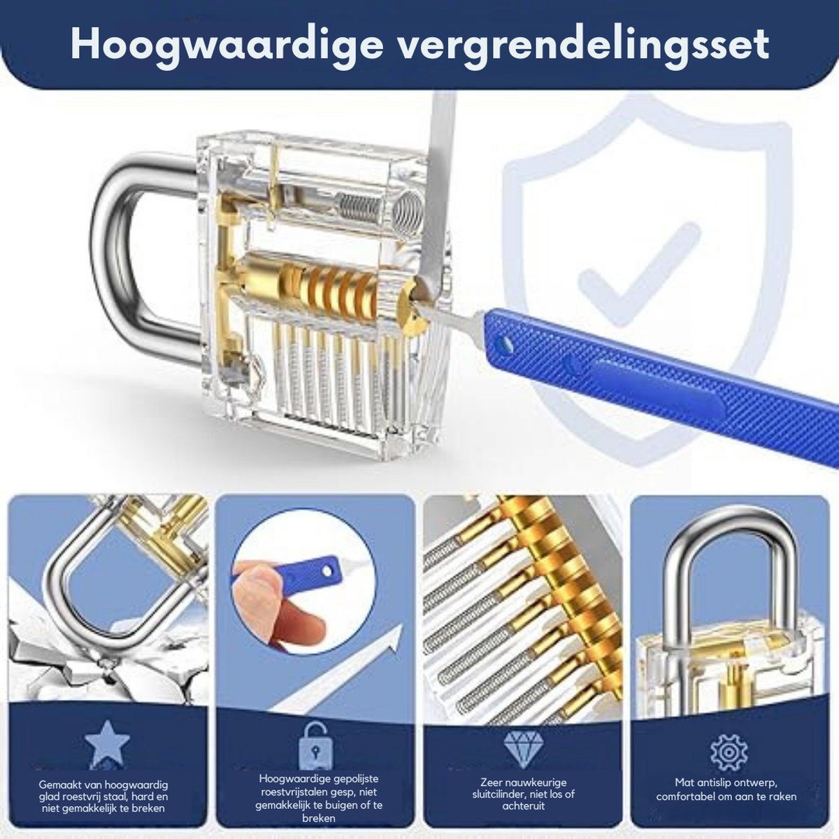 Lockpick Set – met Hangslot Professionele Kwaliteit – Oefenslot met Gebruiksaanwijzing – met Opbergtas — cadeau in Hobby - foto 2