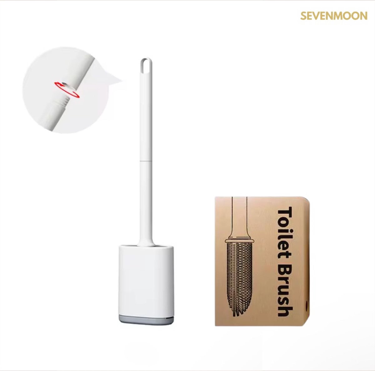 SEVENMOON® Luxe Siliconen Toiletborstel met Houder- wc borstel - Sneldrogend, Stevig en Hygiënisch - Muurmontage of Vrijstaand - Modern en Duurzaam Design - Wit