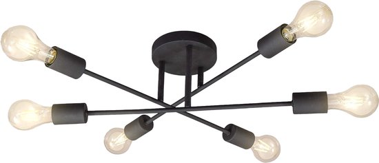 Plafonnier WoonWonder Velora - Plafonnier industriel noir - lustre rétro - plafonnier de salon - avec culot E27 et E26 - excl. sources lumineuses