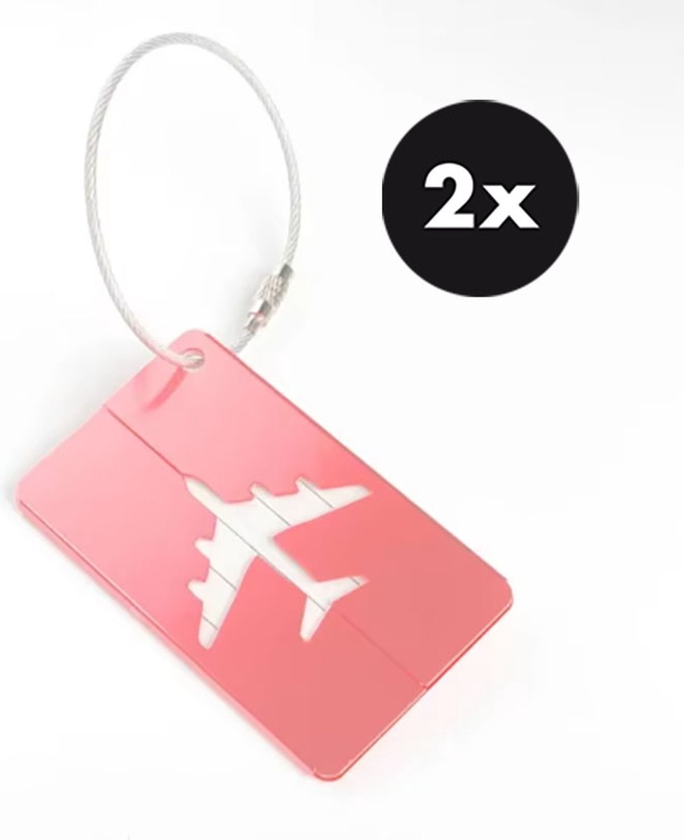Actie4you® - Bagage label - Kofferlabel - Reizen met het Vliegtuig - Bagagelabels voor koffer – Aluminium – 2 Stuks - Licht Roze