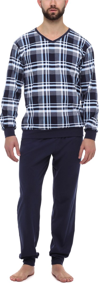 Timone Heren Pyjama - Lang mouwen – Lang broek - Katoen – 9555408 Marine – S - TI-TI30-107-PJ