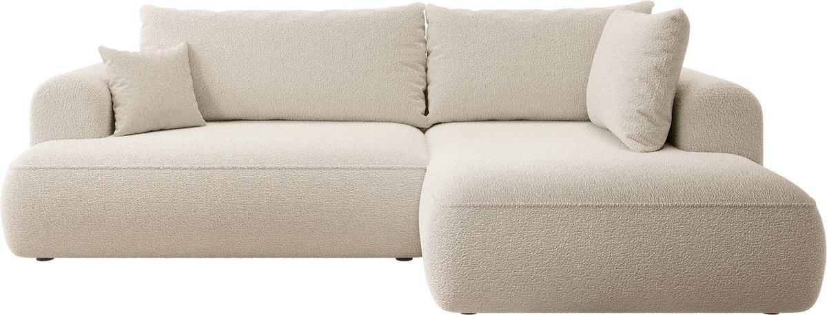 Selsey Ovo - Hoekbank met slaapfunctie L-vormig met opbergruimte - Boucle stof - Rechtsdraaiend - Beige Abriamo 03