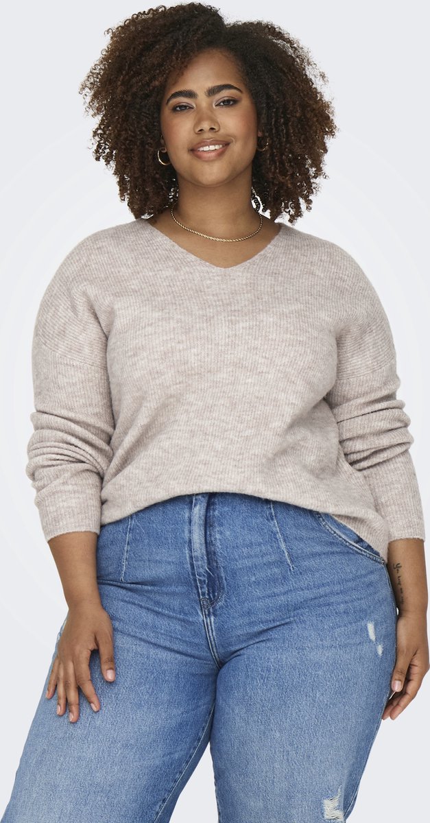 Only Carmakoma Trui Carcamilla V-neck L/s Pullover Knt 15327166 Pumice Stone Detail:melange Dames Maat - W46 X L48