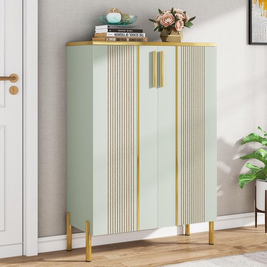 Tribesigns - Étagère à chaussures pratique - Étagère à chaussures à 6 niveaux - Armoire à chaussures - Étagère à chaussures en métal moderne - Bois - 70 x 35 x 100 cm - Vert clair