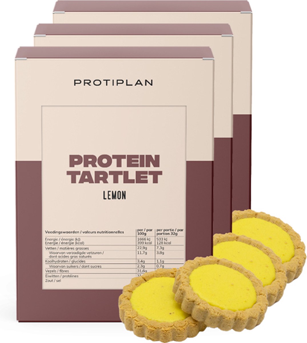 Goedkoopste Protiplan | Tartelette Citroen | 3 stuks | 3 x 7 x 32 gram | Low carb snack | Eiwitrepen | Koolhydraatarme sportvoeding | Afslanken met Proteïne repen | Snel afvallen zonder hongergevoel!