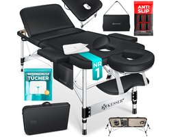 KESSER® Massagetafel inklapbaar 180x61x90cm | Behandeltafel 225kg Draagvermogen & In Hoogte Verstelbaar | Mobiele Massagebank 3-Zone | Aluminium Massagebed met Hoofdsteunen Armsteunen & opbergtas - Zwart
