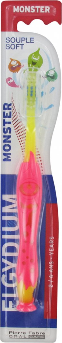 Elgydium Monster Tandenborstel 2-6 Jaar Zacht (Kleur : Geel en roze)