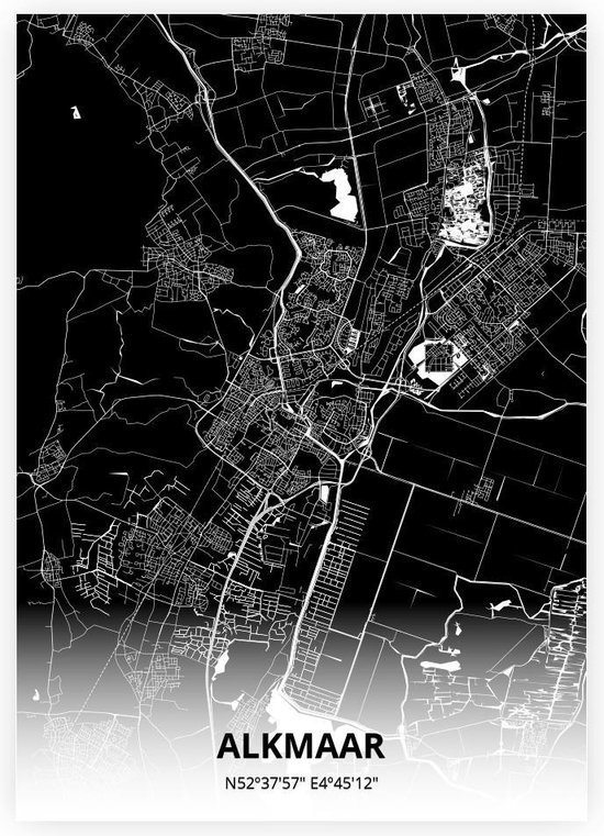 Alkmaar plattegrond - A2 poster - Zwarte stijl