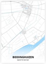 Biddinghuizen plattegrond - A4 poster - Zwart blauwe stijl