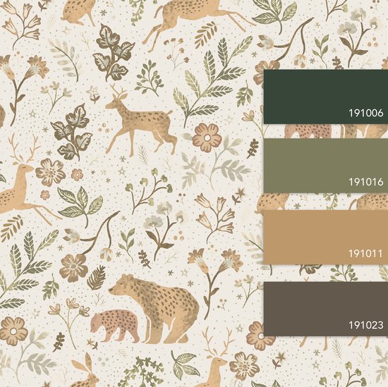 ESTAhome papier peint forêt avec animaux de la forêt blanc cassé et beige - 139525 - 53 cm x 10,05 m